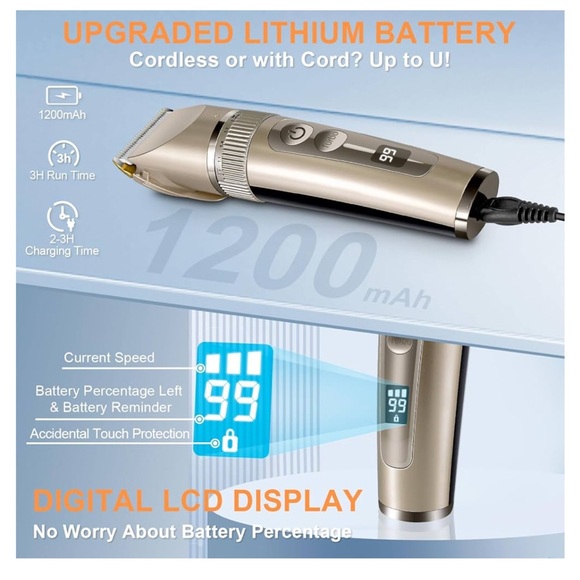 Cordless 3-Speed Turbo Pet Grooming Clipper Set - Picture 7 of 10